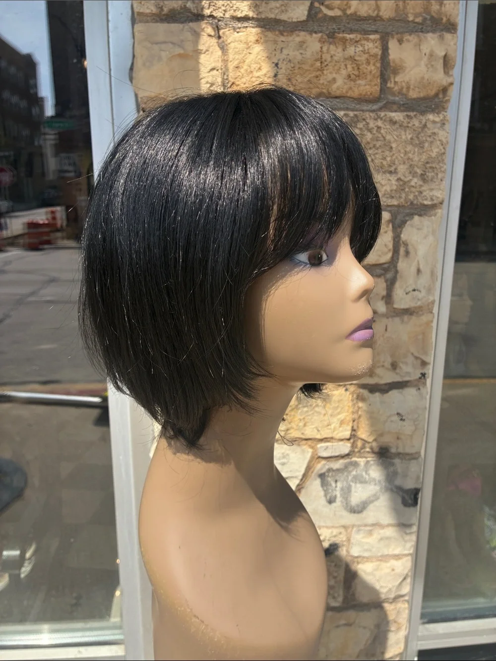 Hand stitched Black Short Layered Women's Wig with Bangs